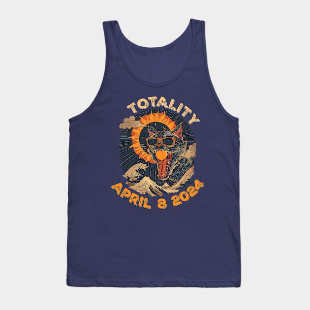 Totality April 8 2024 Funny Cat In Sunglasses Solar Eclipse Tank Top by Ai Wanderer